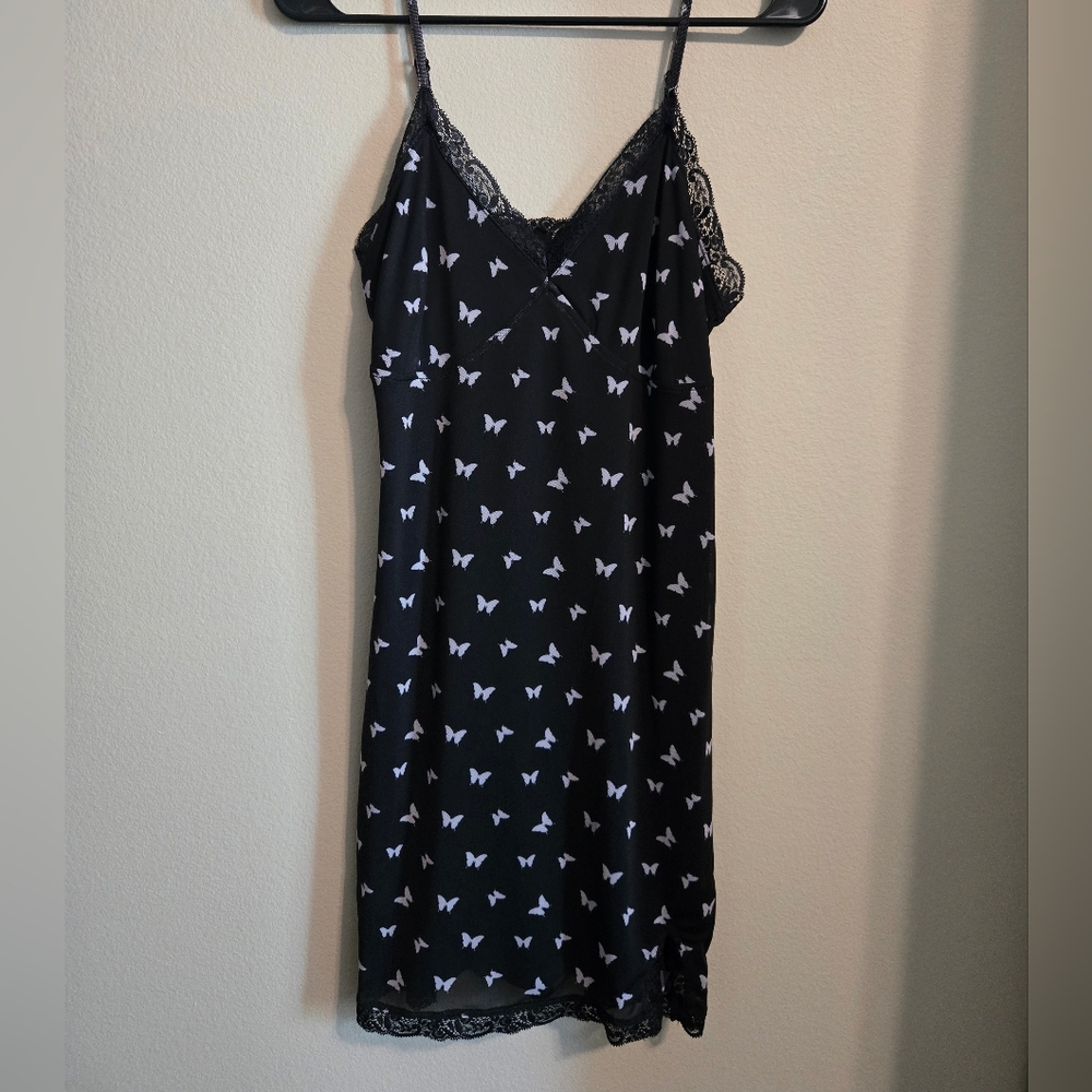wild fable Black Slip Dress with White Butterfly Print | Womens M